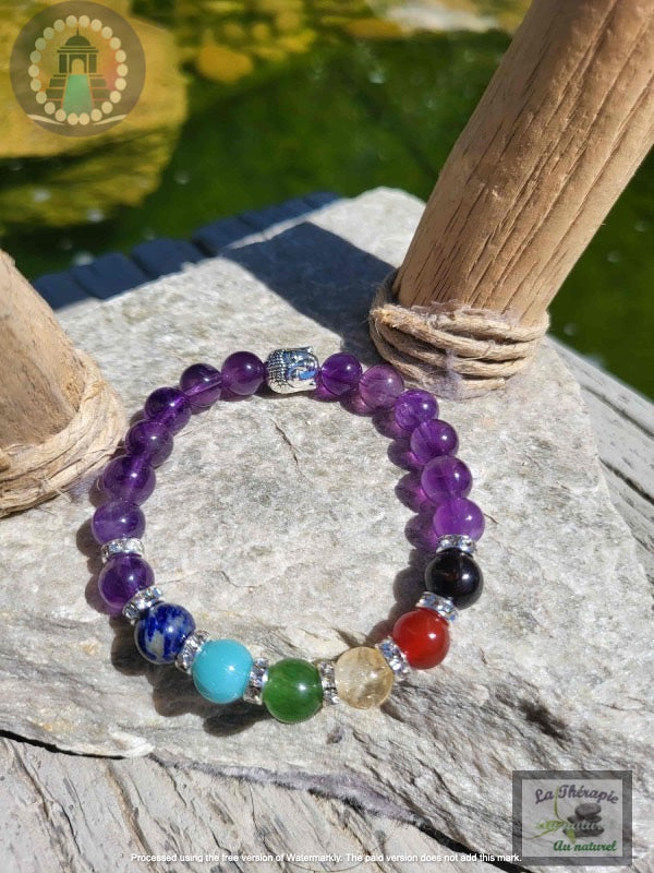Bracelet des 7 Chakras & Amethyste- Eveil spirituel et Clarté mentale