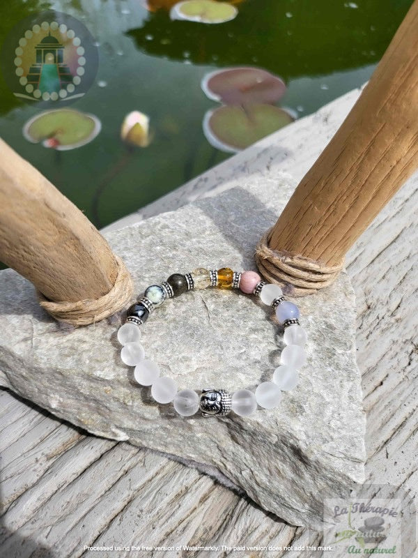 Bracelet chemin de vie & Cristal de roche - Purification de l'Aura - Version tibétain Bouddha