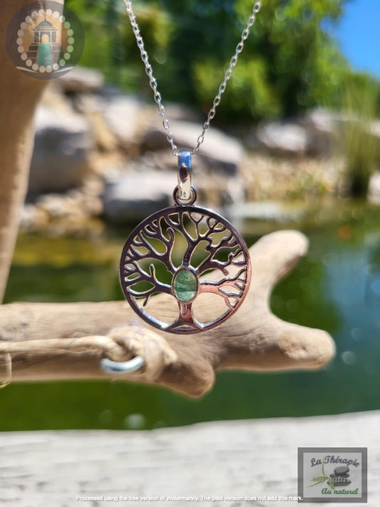 Pendentif arbre de vie orné d’une pierre d’émeraude – Prospérité – guérison - abondance