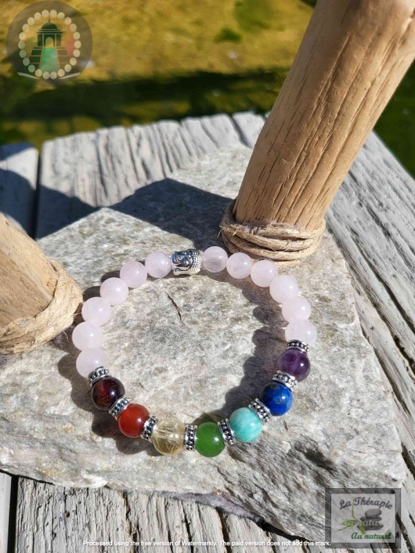 Bracelet des 7 Chakras & Quartz Rose - Amour et Compassion