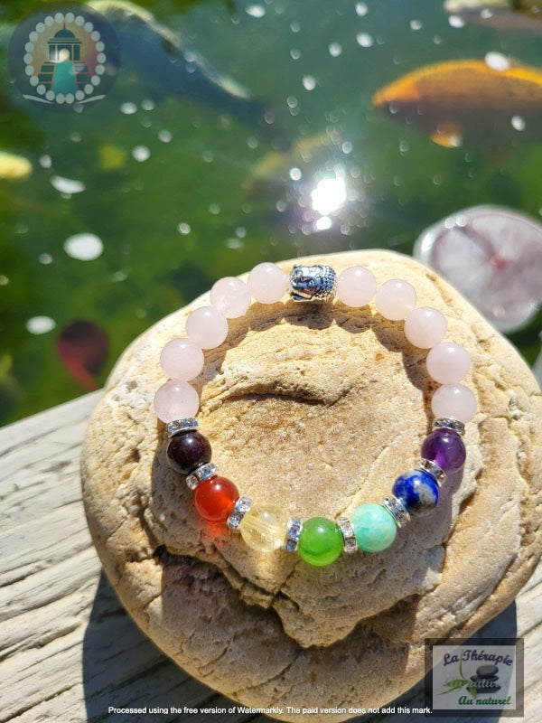 Bracelet des 7 Chakras & Quartz Rose - Amour et Compassion