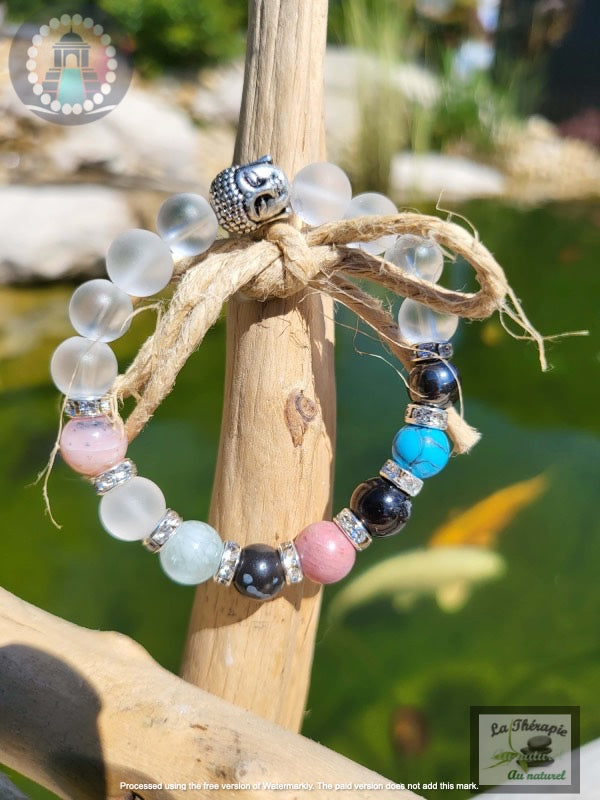 Bracelet chemin de vie & Cristal de roche - Purification de l'Aura - Version strass bouddha